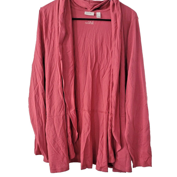 Logo Lori Goldstein Jackets & Blazers - Logo Lori Goldstein XL The Cardi Cardigan Pink Open Drap Front Slouchy Pockets